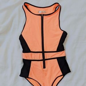 Bright orange Perforated-Trim One-Piece Swimsuit